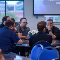 Group talking and eating